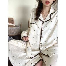 批发宏达盛-春秋季开衫贝壳云朵<b class='q'>棉</b>韩国高级撞边<b class='q'>睡衣</b>女长袖长裤套装