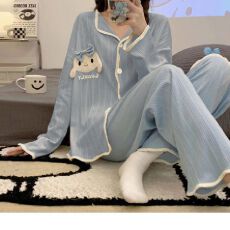 批发宏达盛秋冬季学生新款ins风<b class='q'>长袖</b>长裤睡衣女可爱开衫女<b class='q'>家居服</b>