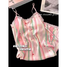 批发带胸垫 ins风夏季女款冰丝仿真丝绸睡衣<b class='q'>性感</b>甜美吊带裙家居服