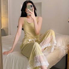 批发宏达盛带胸垫夏季睡衣女士短长款背心螺纹冰丝可外出纯色家居服