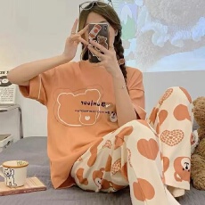 批发宏达盛夏季新款牛奶丝<b class='q'>睡衣</b>女短袖长裤套装<b class='q'>大码</b>宽松甜美家居服