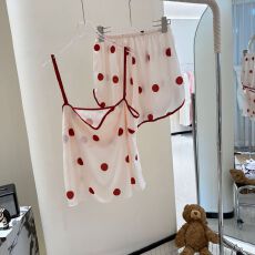 批发宏达盛带胸垫夏季新款睡衣女华尔棉<b class='q'>圆点</b>吊带甜美性感家居服套装