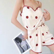 批发宏达盛带胸垫夏季新款睡衣女华尔棉<b class='q'>圆点</b>吊带甜美性感家居服套装