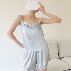 批发宏达盛带胸垫夏季新款睡衣女华尔棉<b class='q'>圆点</b>吊带甜美性感家居服套装
