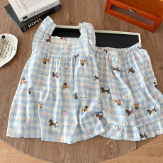 批发爆款夏季睡衣女云朵棉薄款皱布小飞袖背心短裤甜美少女家居服套装