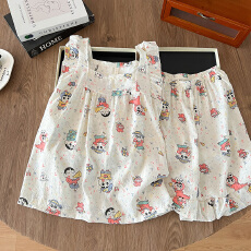 批发爆款夏季睡衣女云朵棉薄款皱布小飞袖背心短裤甜美少女家居服套装