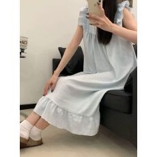小飞袖吊带云朵棉睡裙女夏季公主蝴蝶结宽松中长款连衣裙家居服