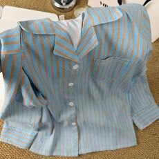 韩系简约撞色条纹睡衣女2026新款夏宽松慵懒长袖长裤家居服两件套