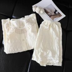 奶乎乎短袖睡衣女2026夏天新款带胸垫纯色云朵棉甜美公主风家居服