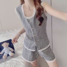 批发带胸垫睡衣女夏季云朵棉新款性感纯欲风吊带无袖家居服<b class='q'>两件套装</b>