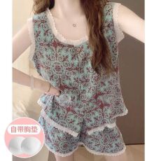 批发带胸垫睡衣女夏季云朵棉新款性感纯欲风吊带无袖家居服<b class='q'>两件套装</b>
