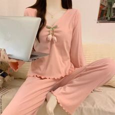 批发少女甜美高级德绒纯色<b class='q'>睡衣</b>女冬季新款加厚保暖家居服开衫套装外穿