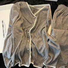 批发直播爆款德绒秋冬<b class='q'>睡衣</b>女纯色圆领长袖家居服套装抖音小红书