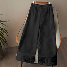 批发实拍秋季新中式国风国潮缎面提花纯色百搭松紧腰垂感阔腿裤长裤
