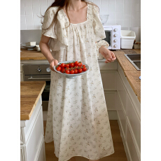 批发实拍ins夏季新款碎花印花法式<b class='q'>纯棉</b>宽松大码居家睡裙<b class='q'>连衣裙</b>带发圈