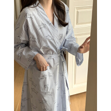 批发实拍 秋季韩系可爱狗狗纯棉条纹日式家居服睡袍浴袍