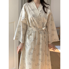 批发实拍 秋季韩系可爱狗狗纯棉条纹日式家居服睡袍浴袍