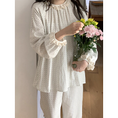批发实拍ins秋季新款韩系蓝风铃碎花<b class='q'>纯棉</b>纱花边荷叶领<b class='q'>家居服</b>睡衣套装
