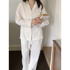 批发实拍ins秋冬新款纯棉磨毛宽松休闲居家外穿<b class='q'>圆点</b>睡衣套装