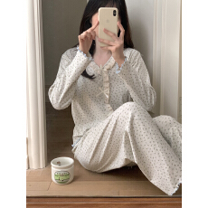 批发实拍韩系温柔小碎花<b class='q'>全棉</b>亲肤针织花边<b class='q'>睡衣</b>套装