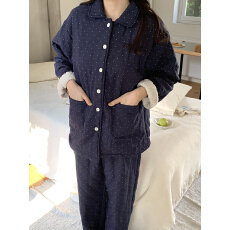 批发实拍实价ins冬季保暖羊羔毛加厚三层夹棉波点翻领家居服<b class='q'>睡衣</b>套装