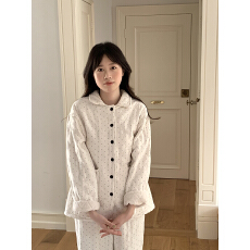 实拍实价ins冬季保暖羊羔毛加厚三层夹棉波点翻领家居服睡衣套装