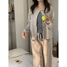 批发实拍 ins条纹加厚毛巾绒保暖韩系纯棉吊带家居服<b class='q'>睡衣</b><b class='q'>三件套</b>带胸垫