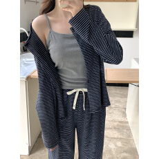 批发实拍 ins条纹加厚毛巾绒保暖韩系纯棉吊带家居服<b class='q'>睡衣</b><b class='q'>三件套</b>带胸垫