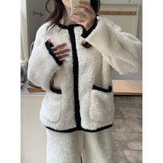 批发实拍韩系<b class='q'>小香</b>风撞色加厚双面绒圆领家居服睡衣<b class='q'>套装</b>