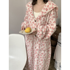 批发实拍ins冬季加厚保暖韩系慵懒翻领豹纹居家睡袍浴袍