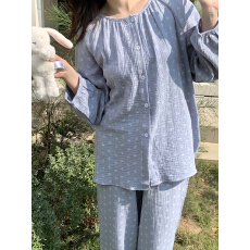 实拍实价 26早春新款碎花纯棉纱宽松大码居家睡衣套装