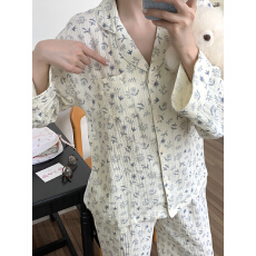 实拍实价26款早春新品韩系碎花纯棉纱居家宽松大码睡衣套装