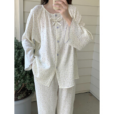 批发实拍实价韩系小碎花宽松大版双层棉纱全棉<b class='q'>家居服</b>睡衣套装