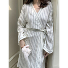 批发实拍韩系简约条纹双层棉纱全棉家居服睡袍浴袍