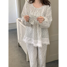 实拍实价小碎花双层棉纱全棉宽松大吗家居服睡衣套装带发圈