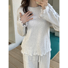 批发实拍实价韩系狗牙花边圆领全<b class='q'>棉</b>提花针织家居服<b class='q'>睡衣</b>套装