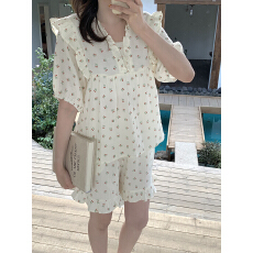 批发实拍实价韩代小樱桃双层棉纱<b class='q'>全棉</b>家居服<b class='q'>睡衣</b>套装