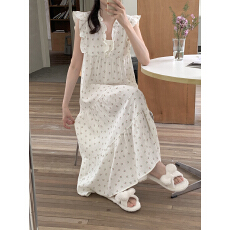 批发实拍实价韩代小樱桃木耳边双层棉纱全棉家居服睡裙连衣裙