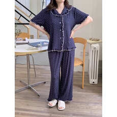 批发实拍实价韩系爱心全棉针织亲肤木耳边家居服服睡衣套装