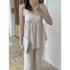 批发实拍实价 韩系碎花小猫<b class='q'>全棉</b>居家服带胸垫吊带套装