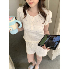 批发实拍实价 韩系小花短袖短裤<b class='q'>全棉</b>针织BN风居家服套装