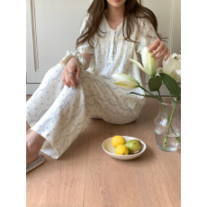 批发实拍实价 韩系小碎花双层棉纱<b class='q'>全棉</b>带发圈家居服短袖长裤套装