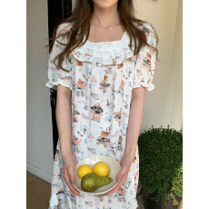 批发实拍实价 韩系芭蕾熊<b class='q'>全棉</b>双层纱家居服睡裙连衣裙