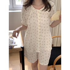 实拍实价韩系小樱桃双层棉纱全棉大码就宽松家居服睡衣套装