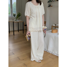 批发实拍实价 韩系全棉双层剪花高品质宽松<b class='q'>大码</b>家居服<b class='q'>睡衣</b>套装带发圈