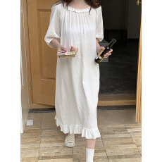 批发实拍实价韩系纯色仙女木耳边双层棉纱全棉家居服睡裙连衣裙