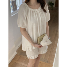 实拍实价韩系纯色木耳边双层棉纱全棉宽松家居服睡衣套装