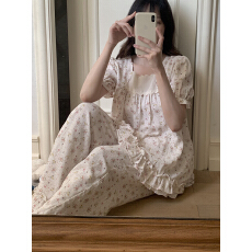 批发实拍实价 韩系小绵羊印花<b class='q'>全棉</b>平纹双层纱宽松大码家居服<b class='q'>睡衣</b>套装