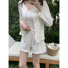 批发实拍实价 韩系<b class='q'>全棉</b>提花三件套带胸垫家居服套装