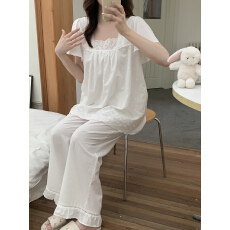 批发实价实拍 韩系<b class='q'>全棉</b>重工刺绣花边纯棉度假风可外家居服<b class='q'>睡衣</b>套装